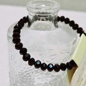 New JET BLACK FACETED GLASS ROUND BEAD STRETCH BRACELET